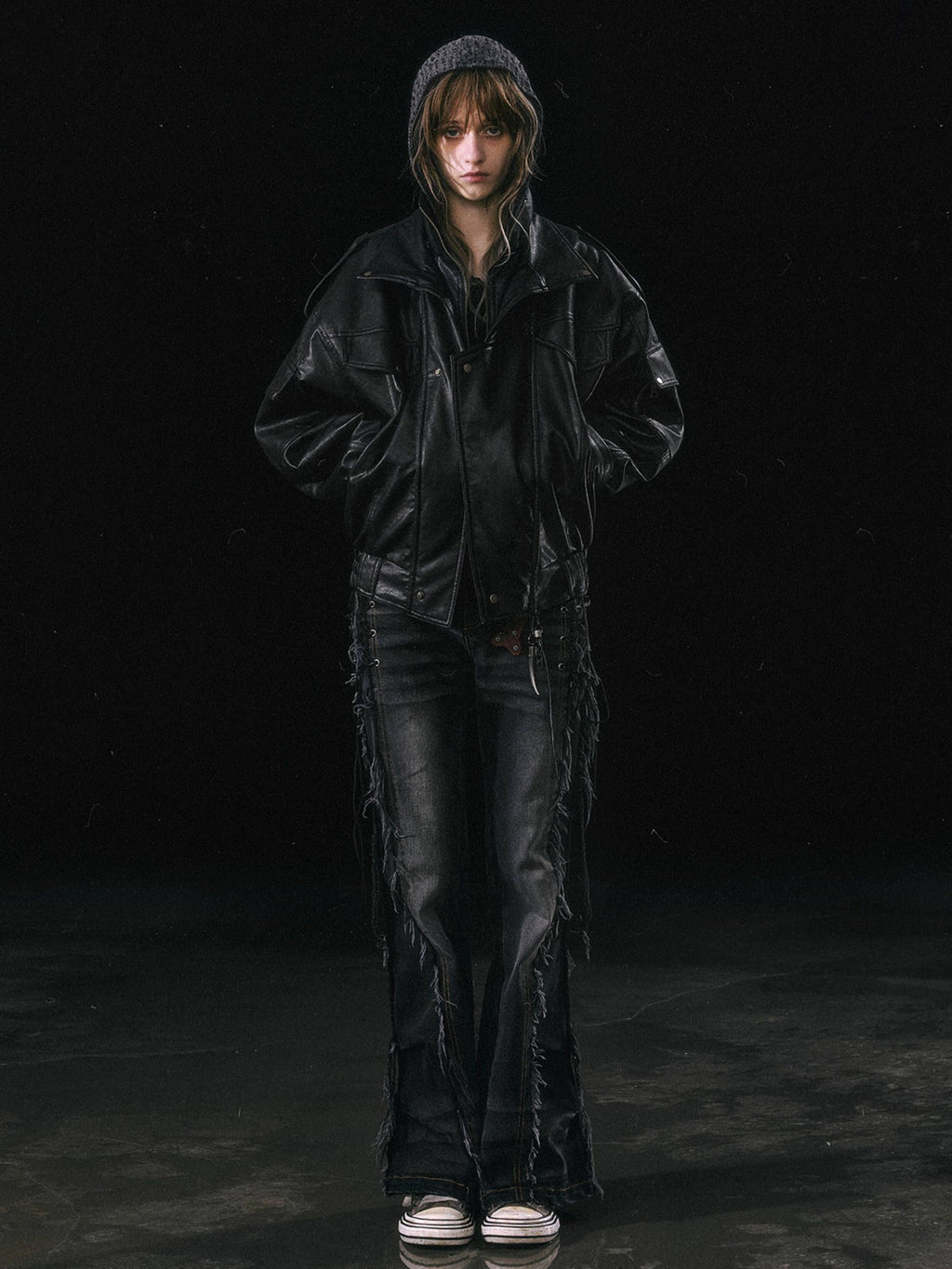 Cest Nous Thick Pu Leather Loose Fit Streetwear Long Sleeve Youth Black Bomberjackets