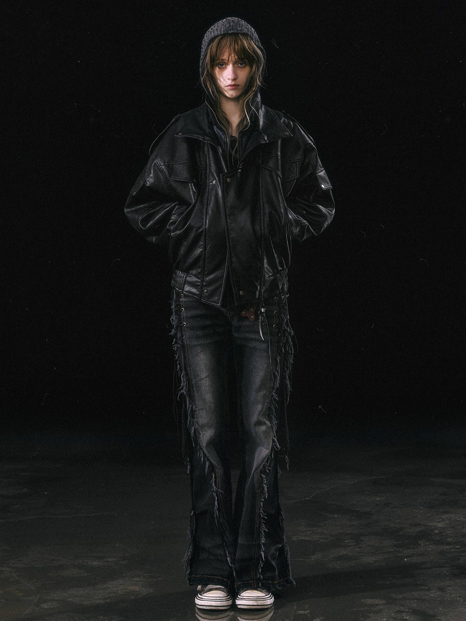 Cest Nous Thick Pu Leather Loose Fit Streetwear Long Sleeve Youth Black Bomberjackets