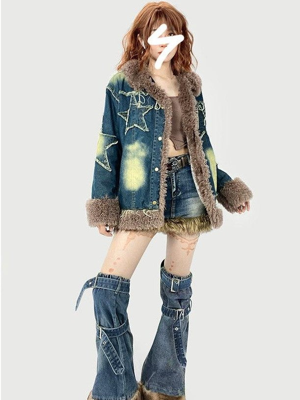 REDDACHIC American Vintage High Waist Bodycon Street Women'S Plush Denim Mini Skirts