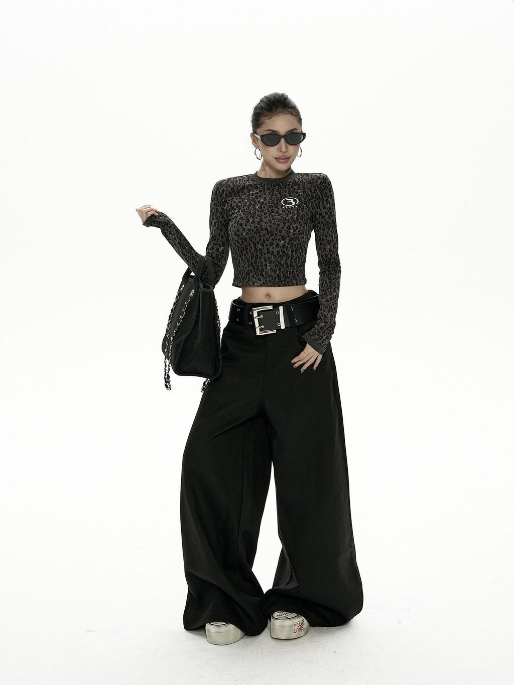 ZERO Comfortable Low Waist Casual Straight Cut Black Polyester Women Wide Leg Pants