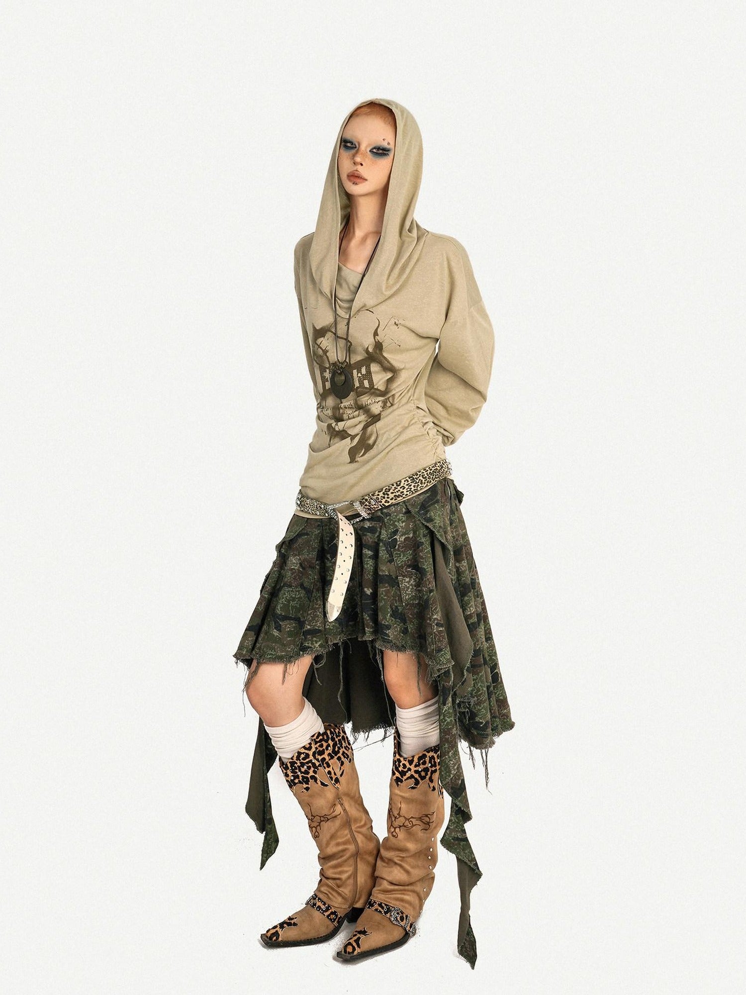 Nico Molly Vintage Loose Fit Hooded Skull Graphic Casual Women Campus Travel Hoodie