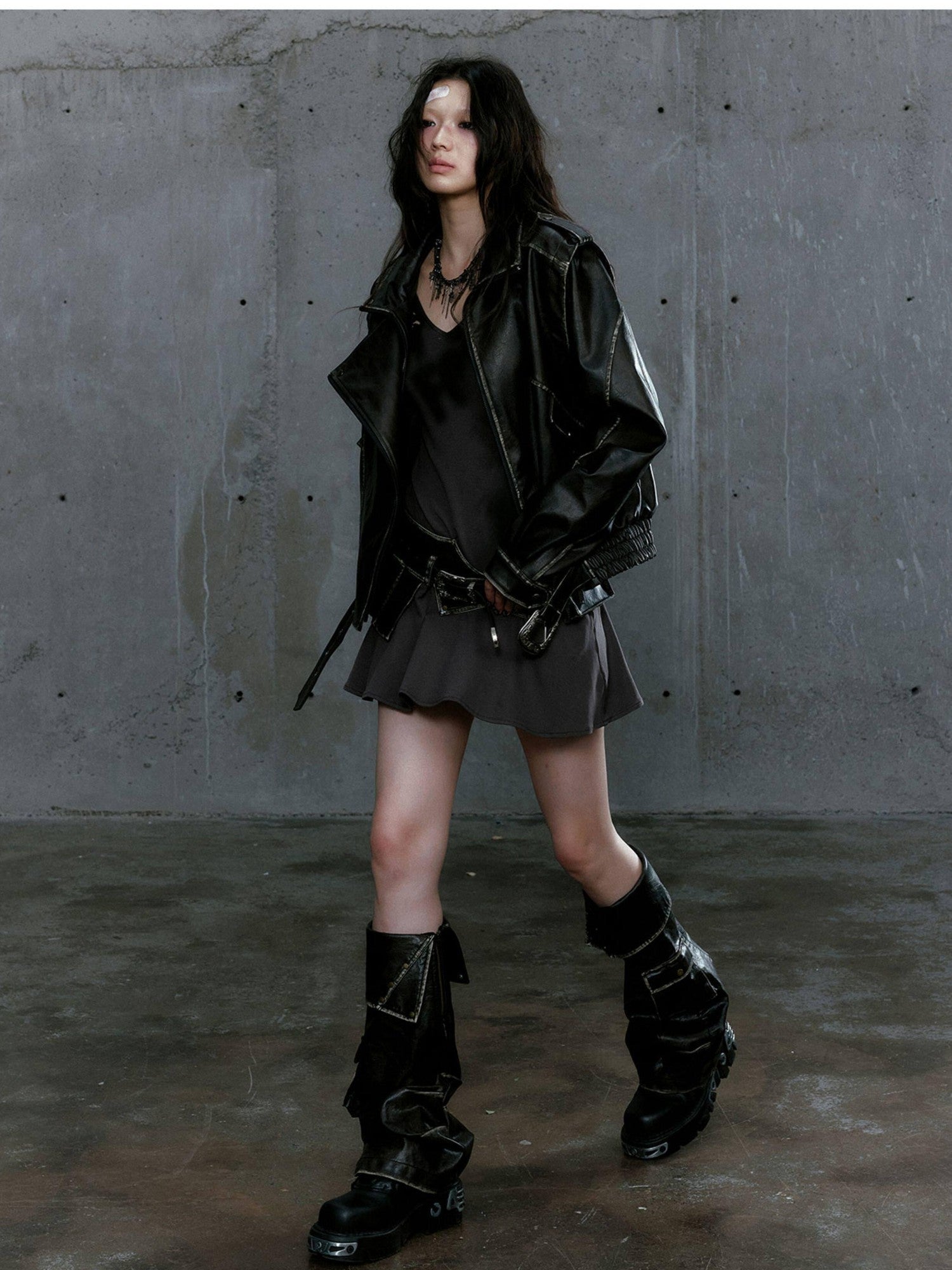 Cest Nous Washed Pu Leather Zipper Loose Fit Street Youth Black Brown Bomberjackets