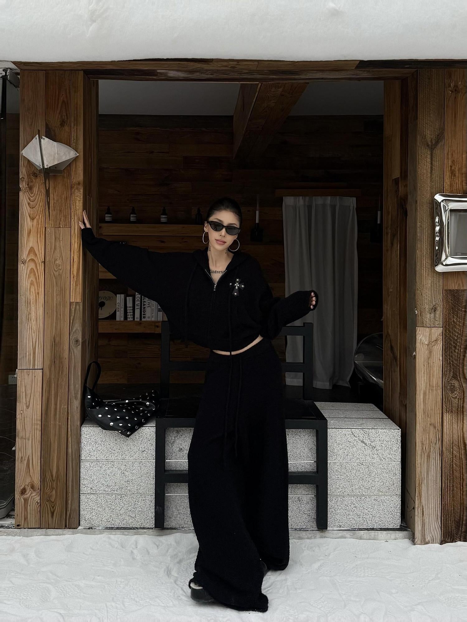 ZERO High Stretch Polyester Relaxed Long Sleeve Women Cozy Lounge Top & Pants Sets