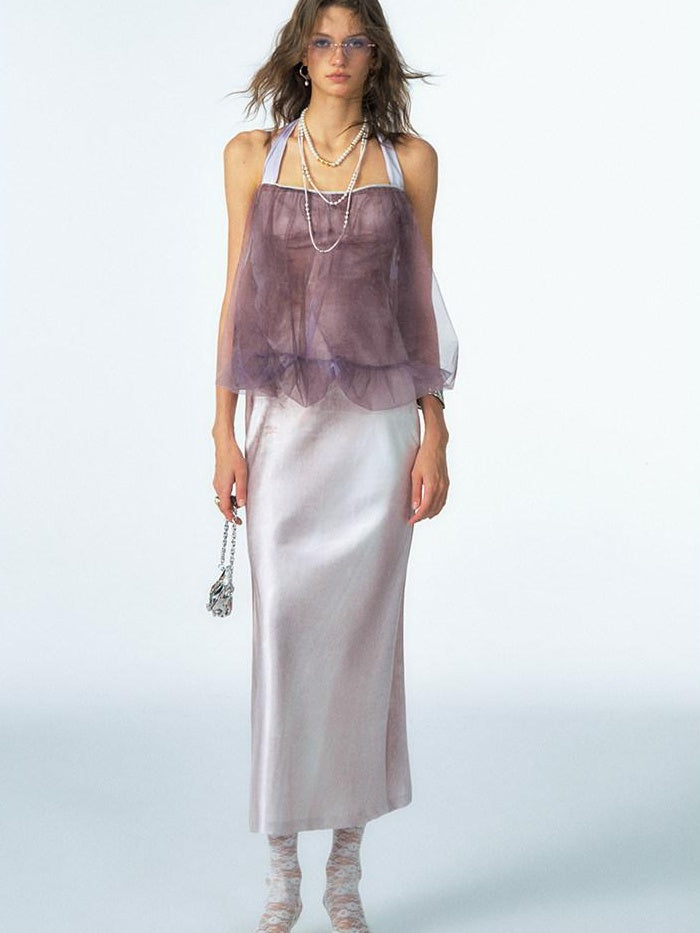 OfAkiva Organza Ombre High Waist Sexy A Line Slip Women Citywalk Maxi Dresses