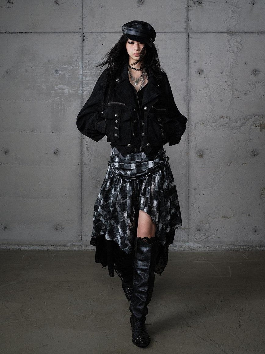 NO ROMANCE Dark Punk Court Knight Heavywork Functional Layered Women'S Suede Utility Jackets