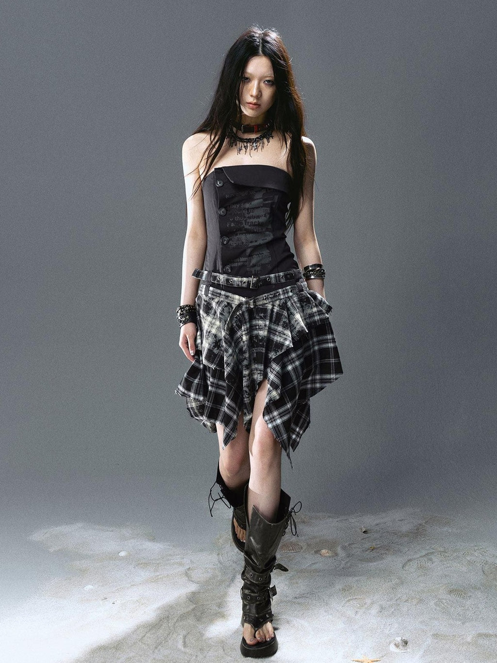 Cest Nous Strapless Asymmetric Print Cinched Waist A Line Cotton Street Style Minidresses