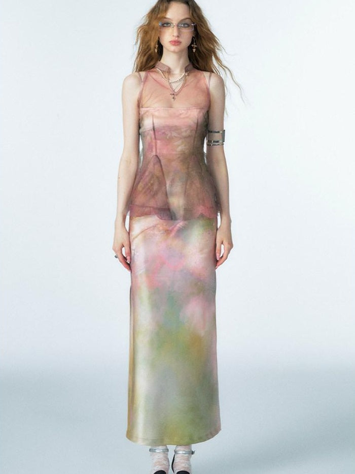 OfAkiva Organza Ombre High Waist Sexy A Line Slip Women Citywalk Maxi Dresses