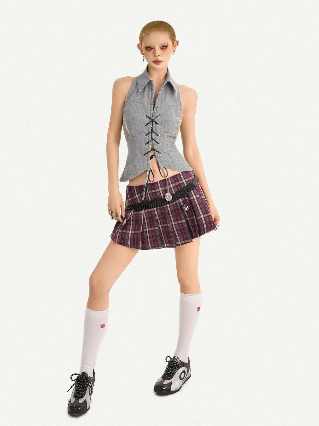 Nico Molly Lined Burgundy Pleated Low Waist Slim Fit Women Schoolgirl Chic Mini Skirts