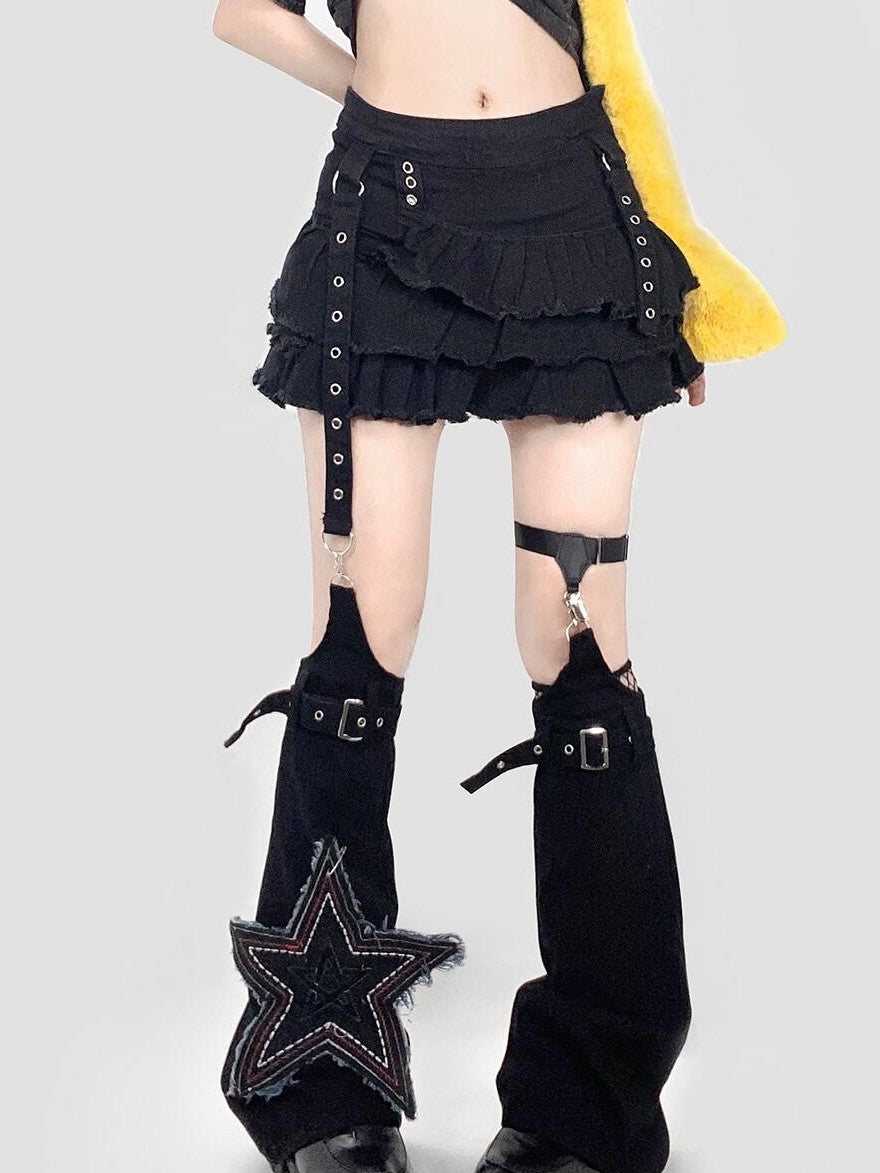 REDDACHIC Subculture Punk Black Pleated Low Waist Women'S Denim Mini Skirts