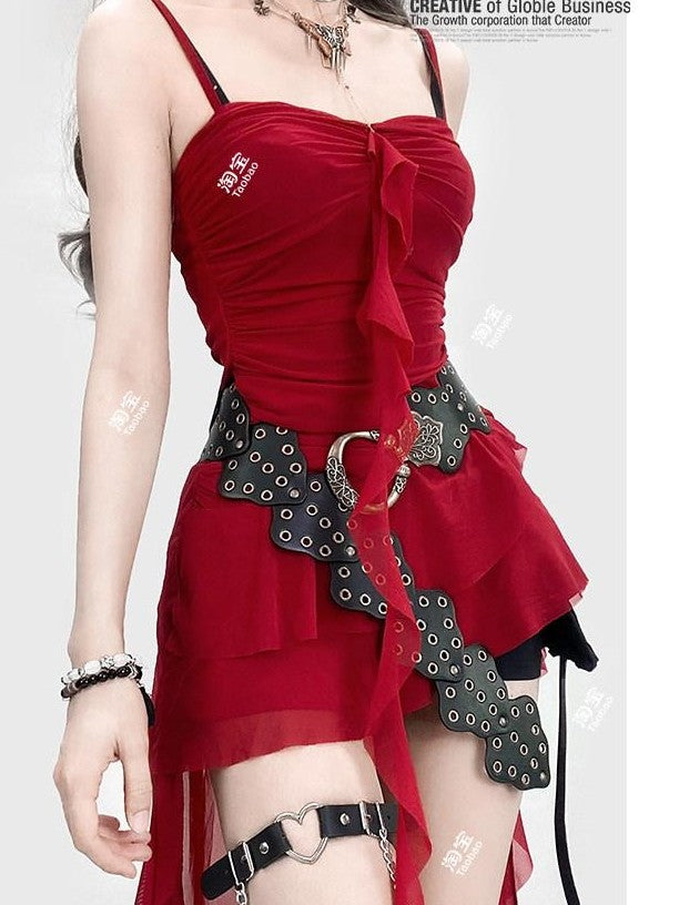 REDDACHIC Vintage Ethnic Patchwork Cutout Studded Wide Women'S Soft Pu Belts