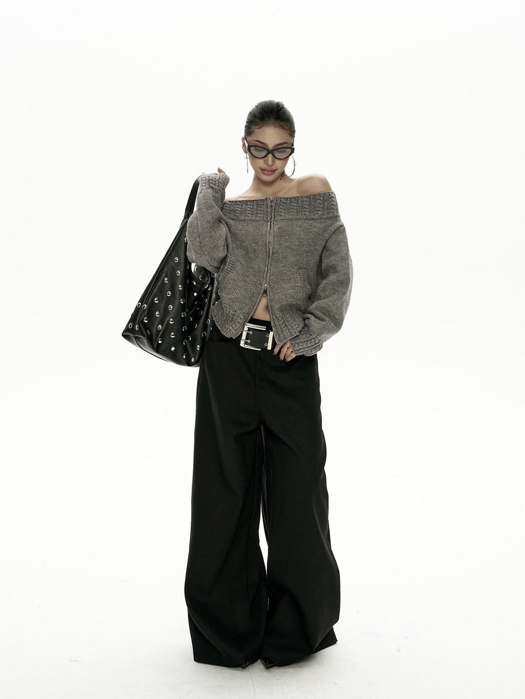 ZERO Comfortable Low Waist Casual Straight Cut Black Polyester Women Wide Leg Pants