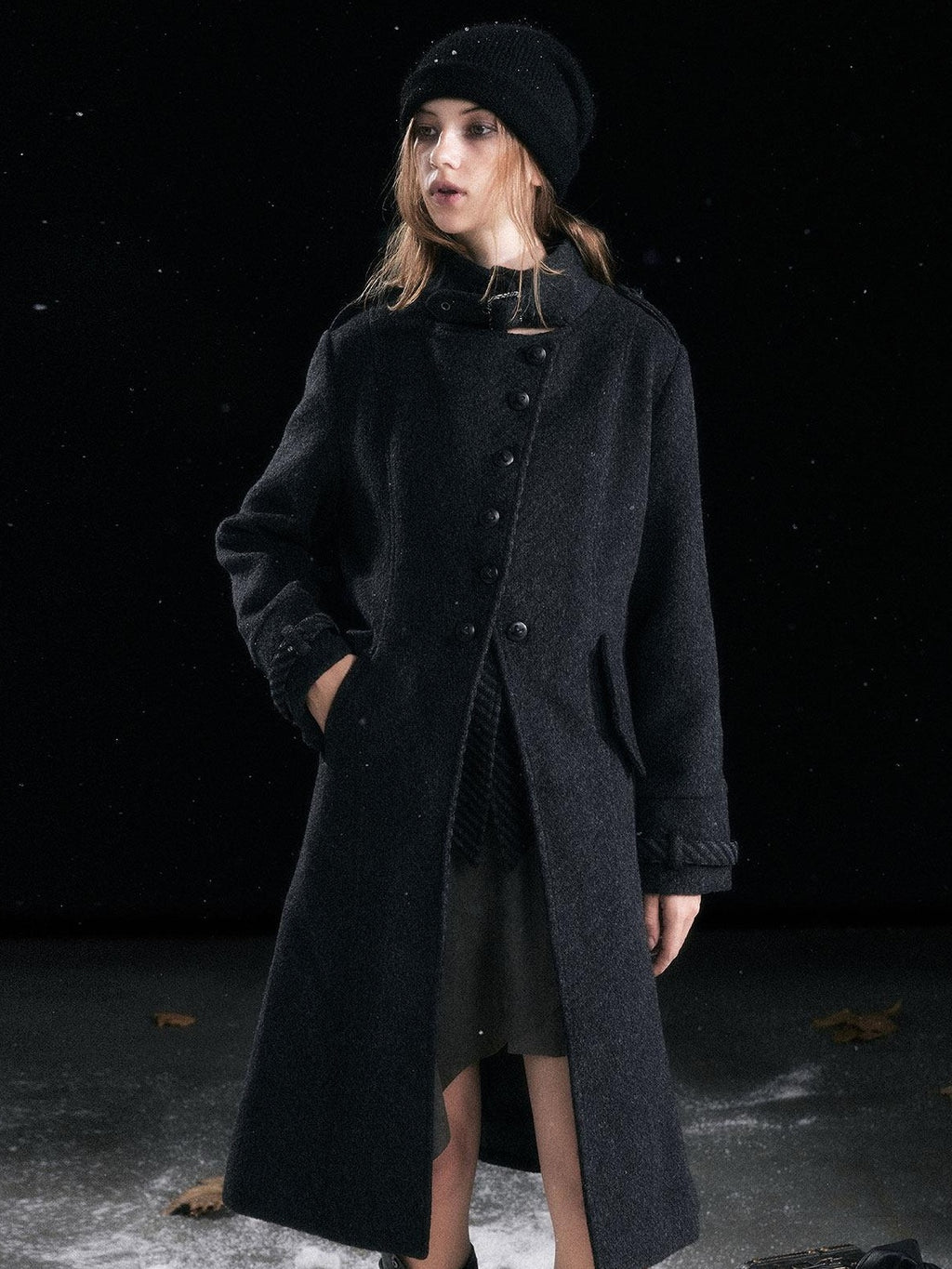Cest Nous Warm Thick Midlength Lapel Loose Fit Commuter Women Black Gray Longcoats
