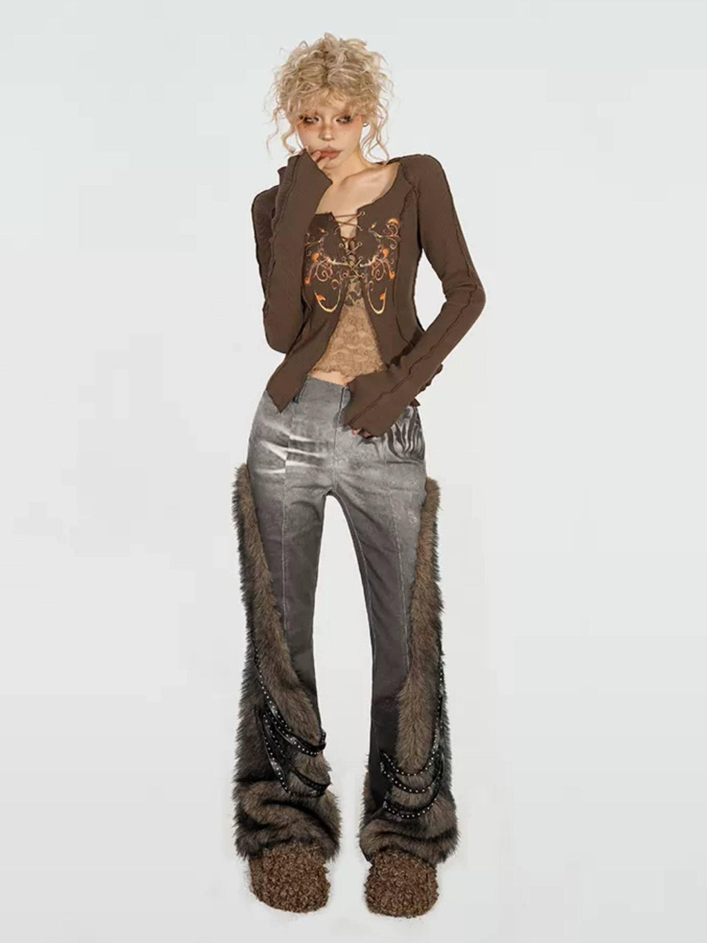Nico Molly Butterfly Knit Slim Low Waist Tie Boatneck Women Brown Jackets