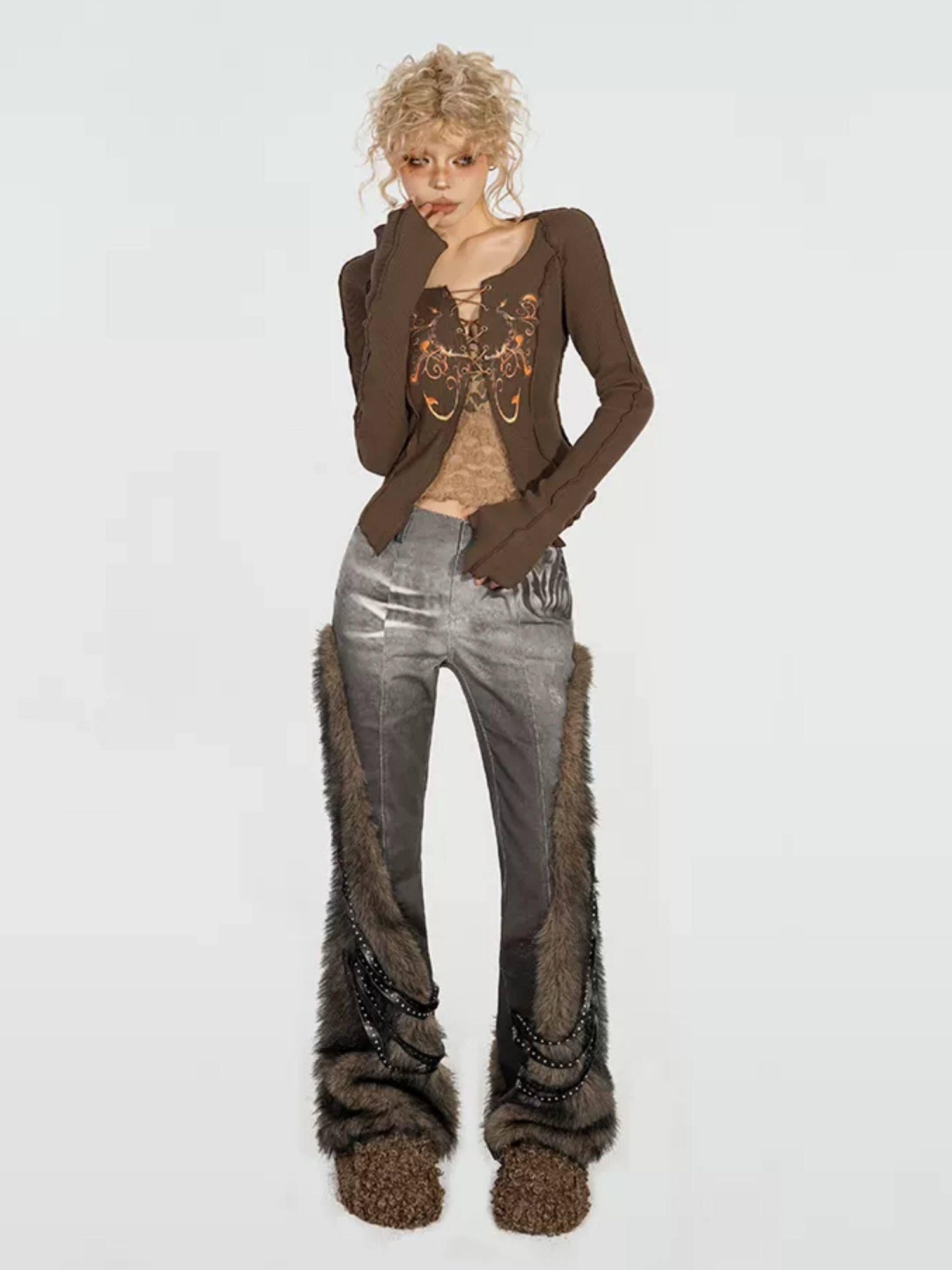 Nico Molly Butterfly Knit Slim Low Waist Tie Boatneck Women Brown Jackets