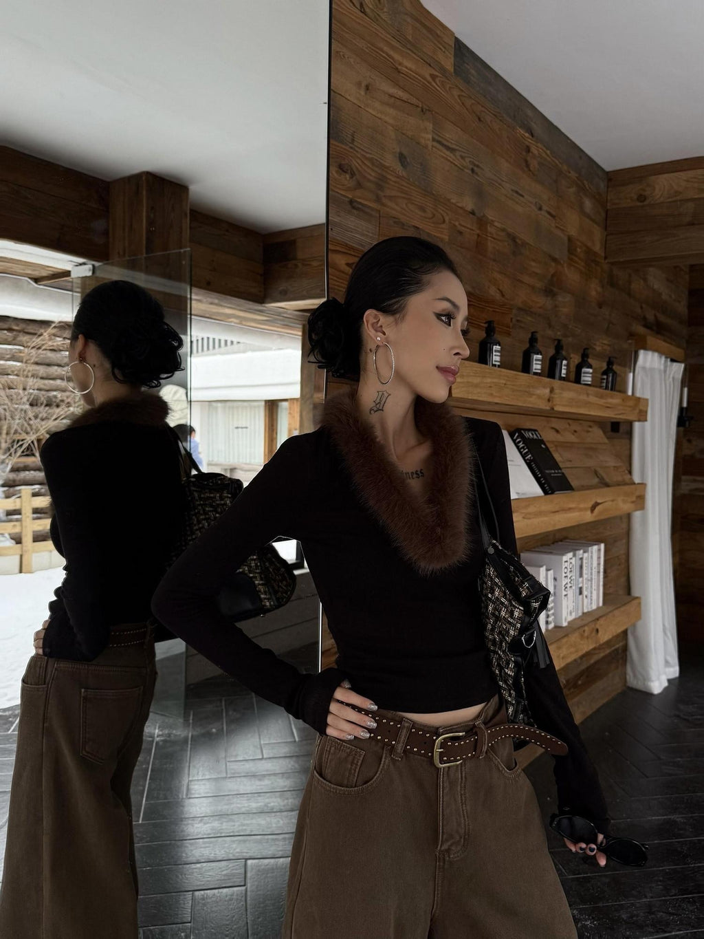 ZERO Thick Viscose Vintage Slim Fit Long Sleeve Pullover Women Black Gray Knitwear