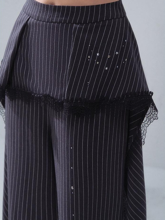 OfAkiva High Waist Vintage Striped Patchwork Zipper Fly Women Straight Wide Leg Pants