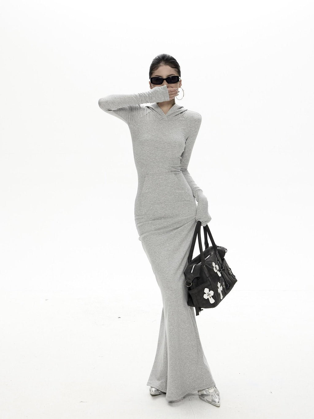 ZERO Soft High Stretch Sexy Hooded Slim H Knit Lyocell Maxi Dresses