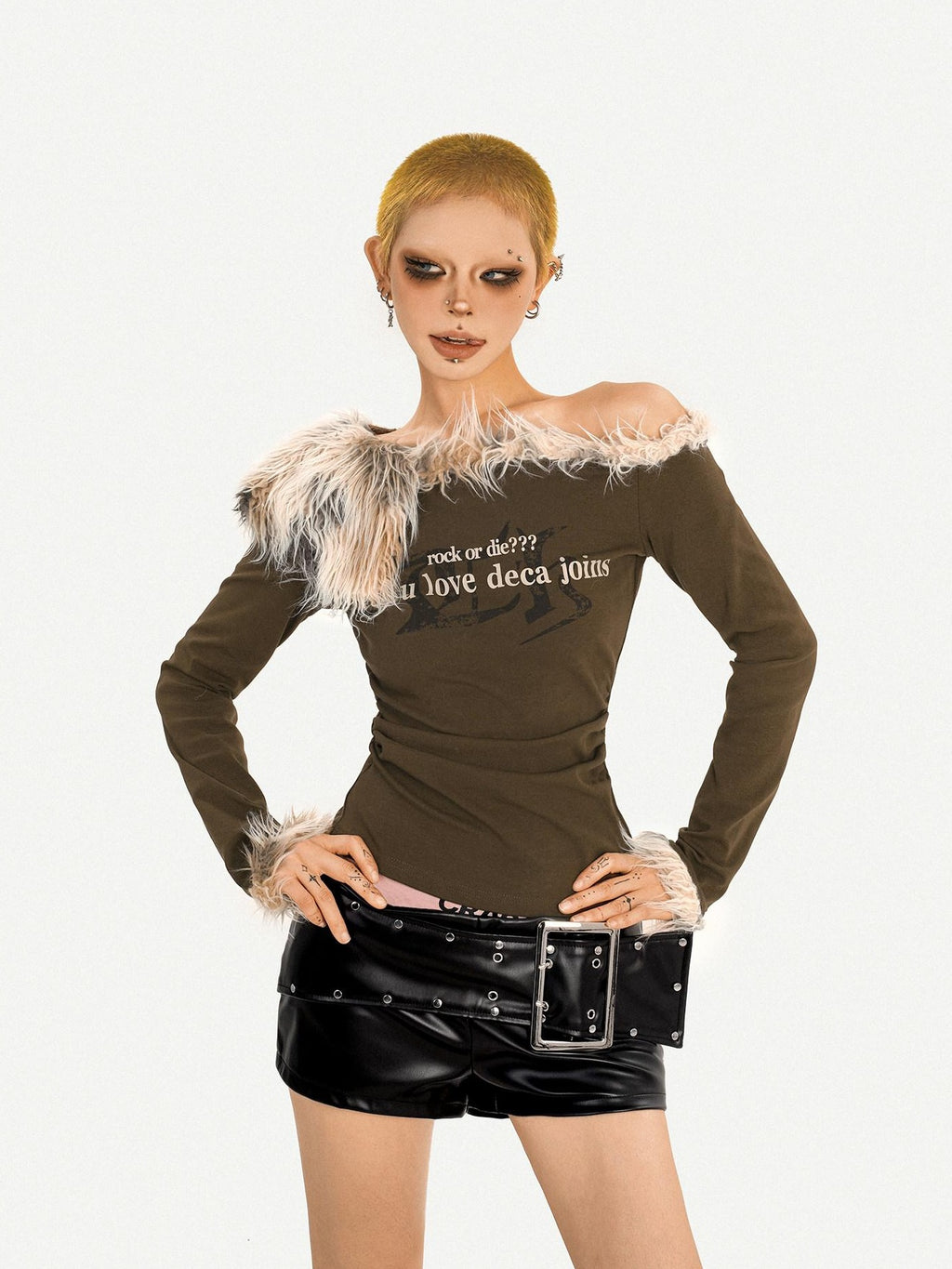 Nico Molly Vintage Slim Fit Asymmetric Neckline Patchwork Women Long Sleeve T-Shirts
