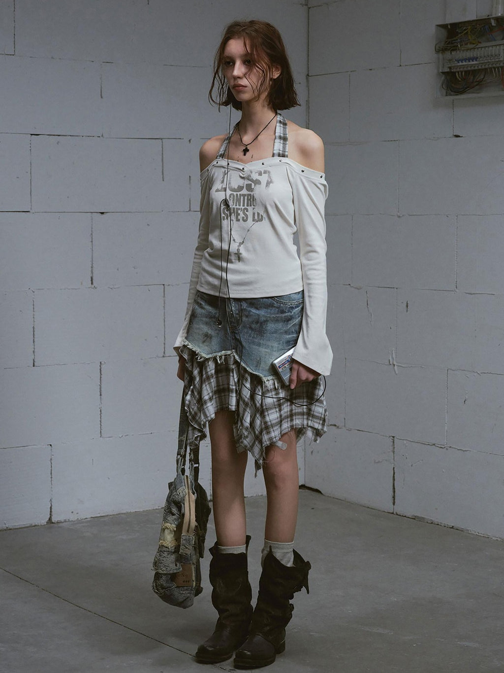 Cest Nous Distressed Patchwork Asymmetrical Aline Loose Mid Waist Women Midiskirts