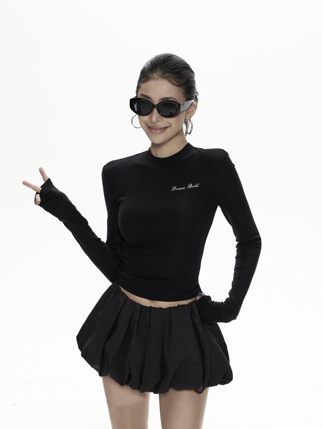 ZERO Soft Lyocell Knit Casual Slim Letter Print For Women Long Sleeve Crop Tops