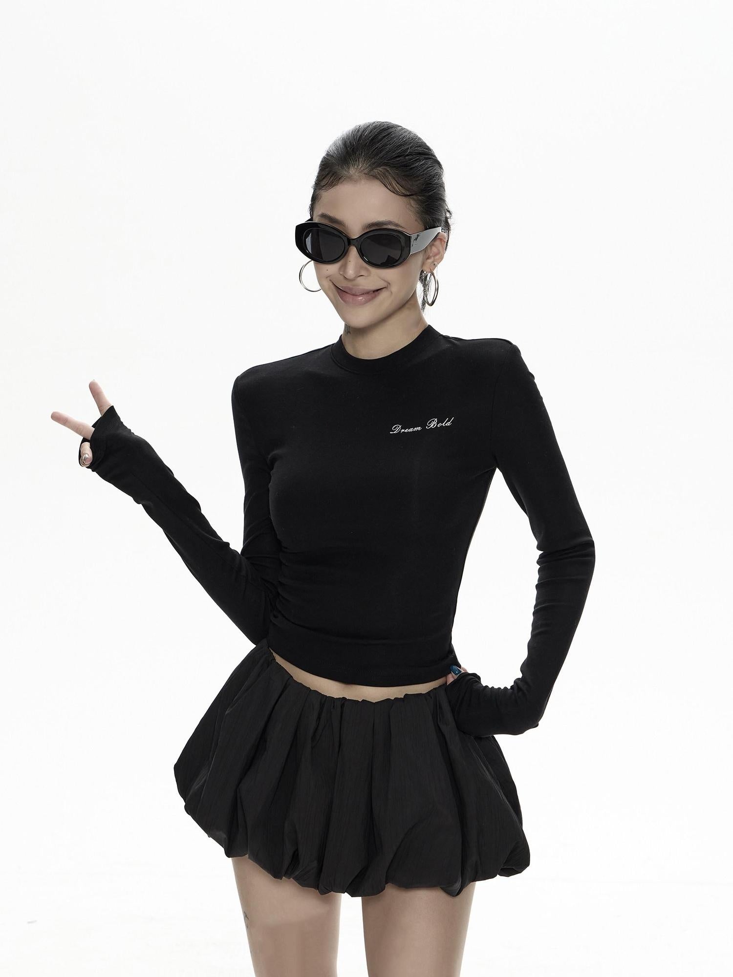 ZERO Soft Lyocell Knit Casual Slim Letter Print For Women Long Sleeve Crop Tops
