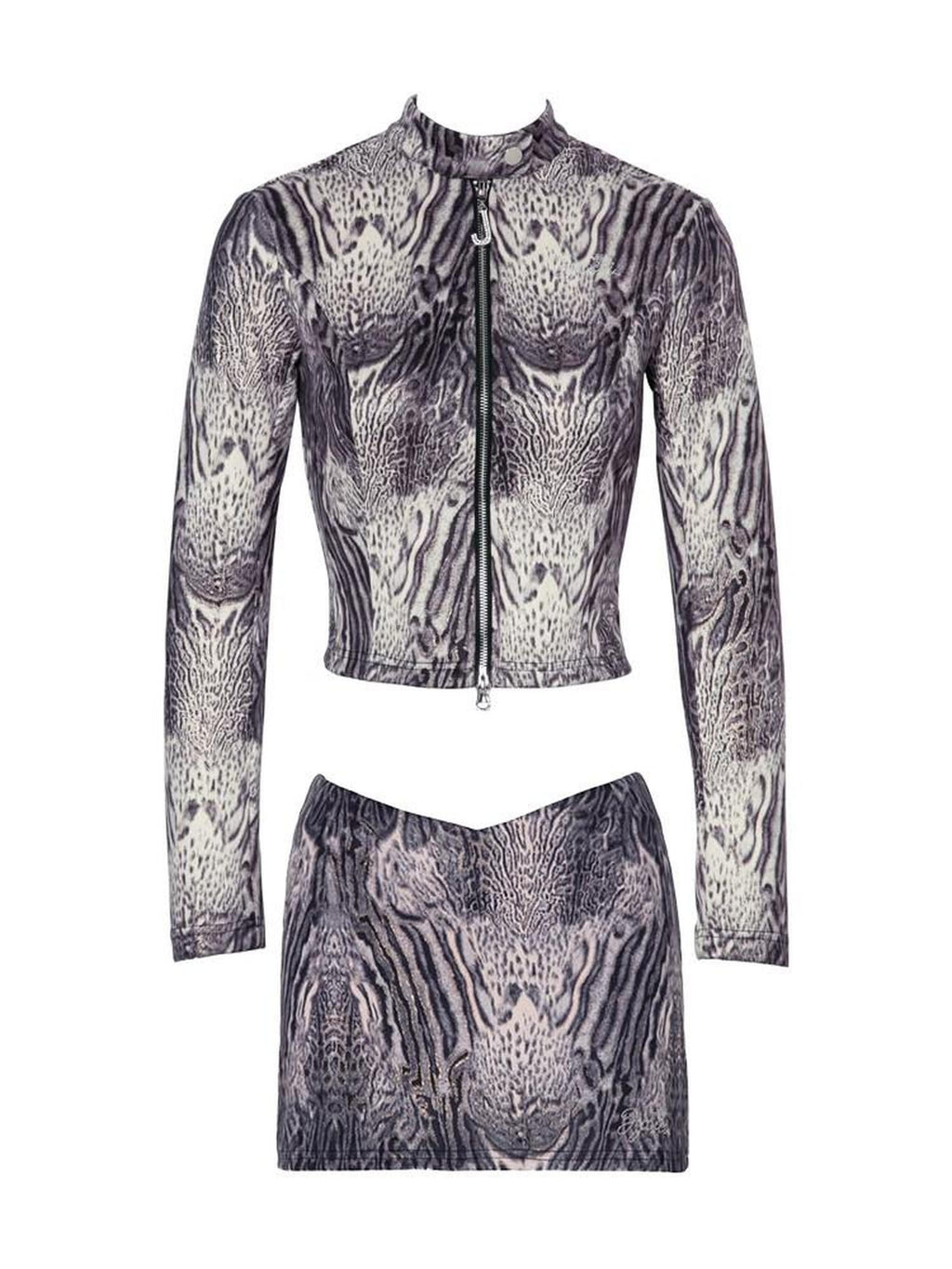 JYOSEI Sexy Two Piece Polyester Bodycon Mini Skirt Hot Girl Clubwear Top & Skirt Sets