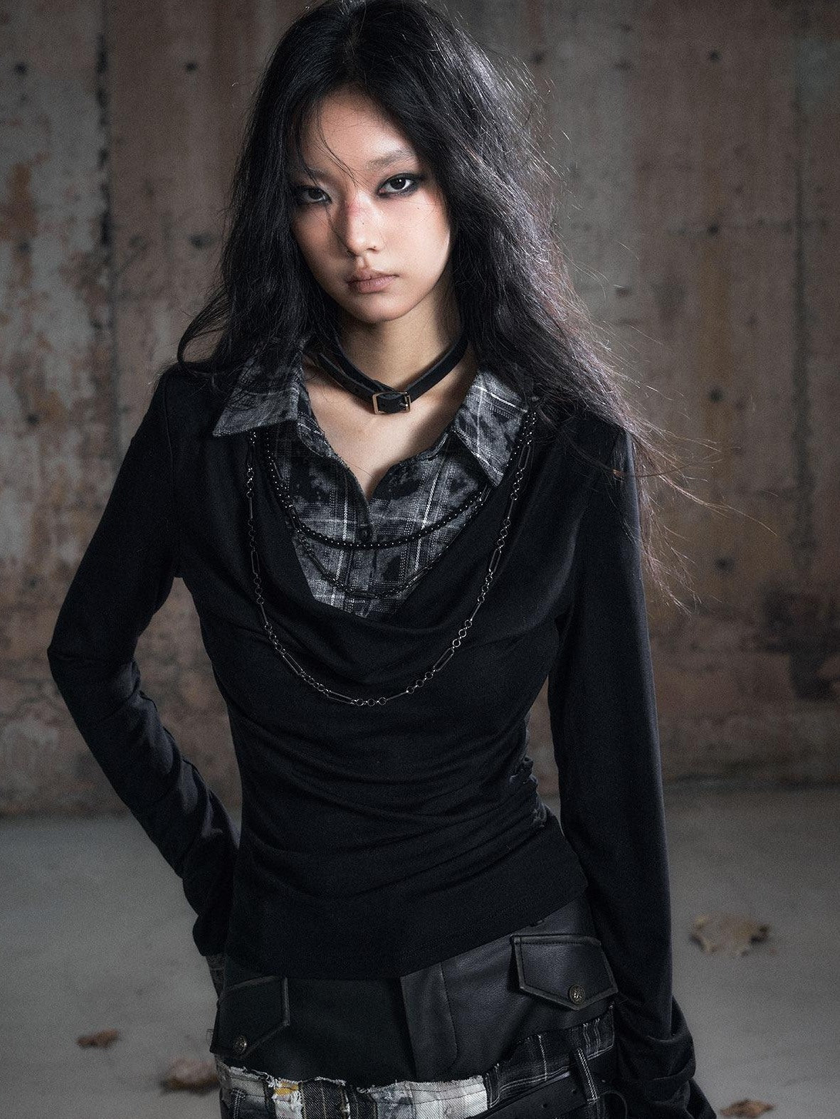 Cest Nous Tencel Non Deforming Punk Slim Printed Polo Collar Women Longsleevet-Shirts