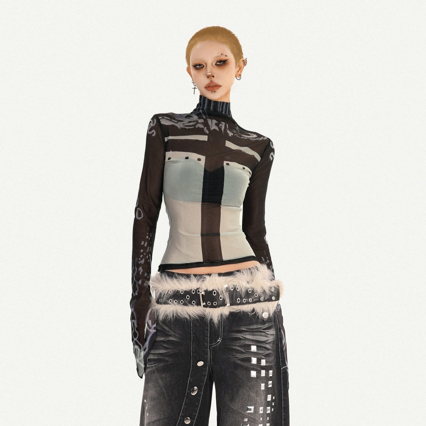 Nico_Molly_Sexy_Slim_Fit_High_Neck_Printed_Black_Pullover_Long_Sleeve_T-Shirts_MISSTT