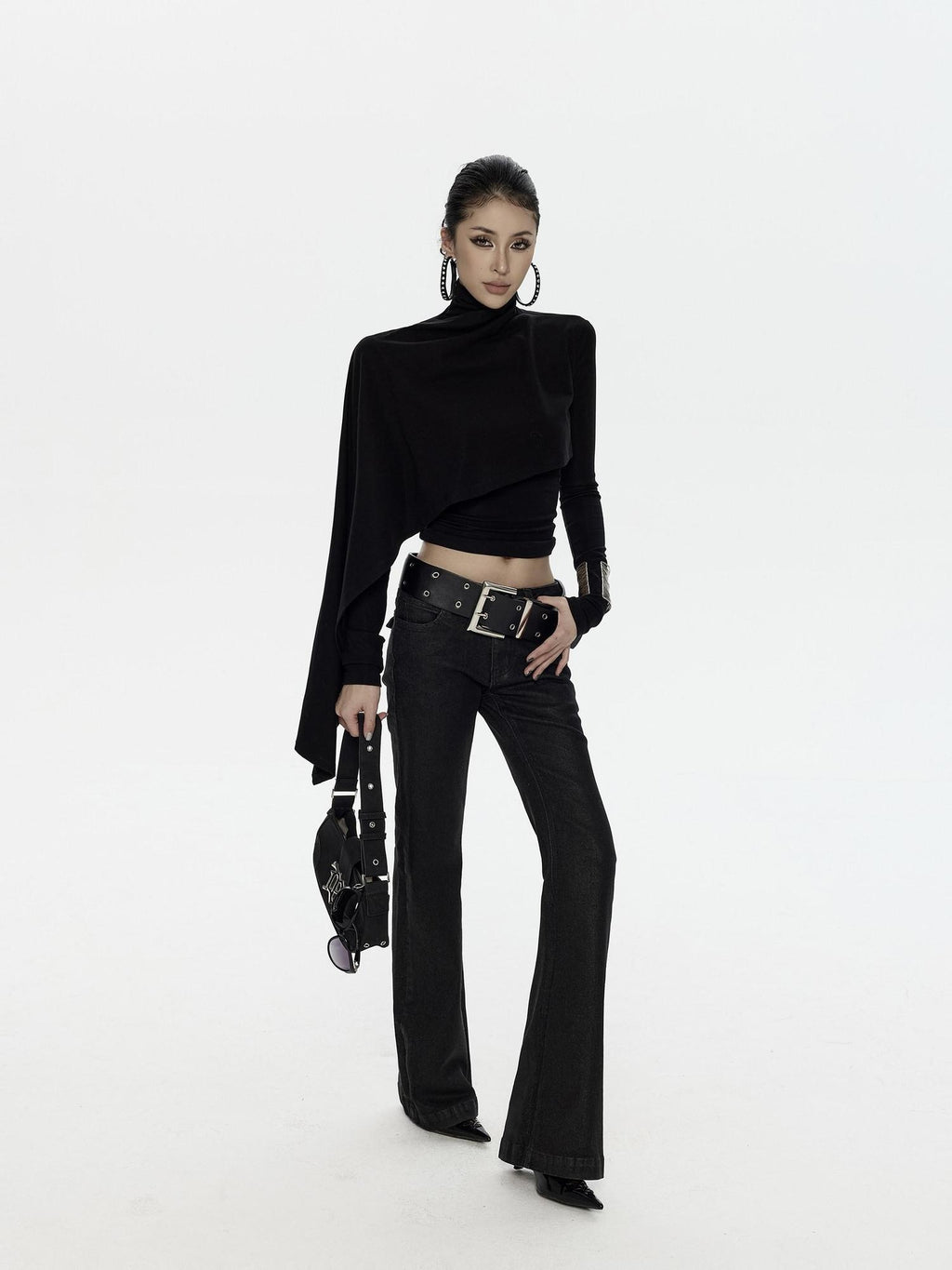 ZERO Lyocell Asymmetric Slim Fit Casual Turtleneck Long Sleeve Cropped Women Knitwear
