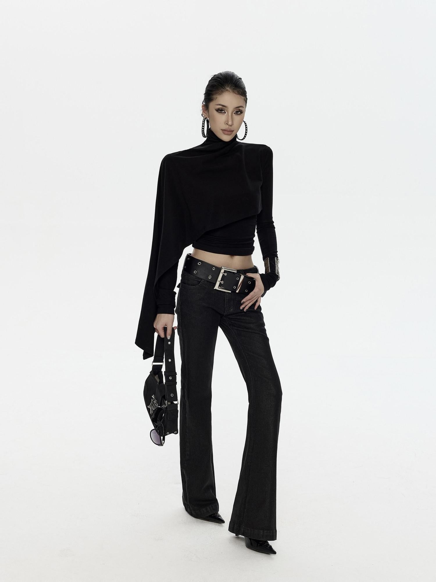 ZERO Lyocell Asymmetric Slim Fit Casual Turtleneck Long Sleeve Cropped Women Knitwear