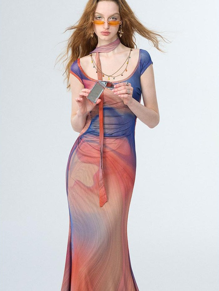 OfAkiva Sexy Printed High Waist Aline Square Neck City Work Women Polyester Maxi Dresses