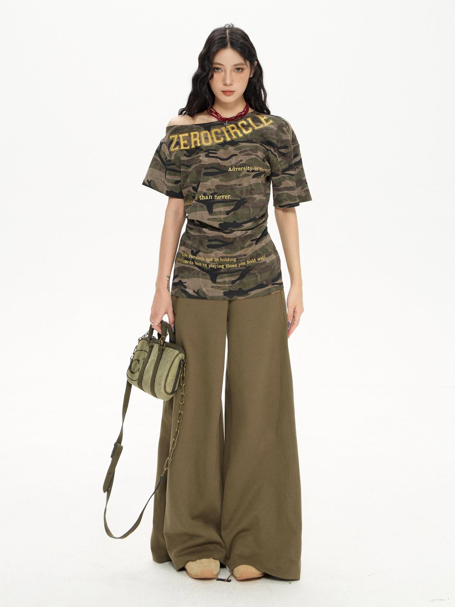 ZERO Viscose Printed Casual Loose Fit Asymmetric Neck Midlength Short Sleeve T-Shirts