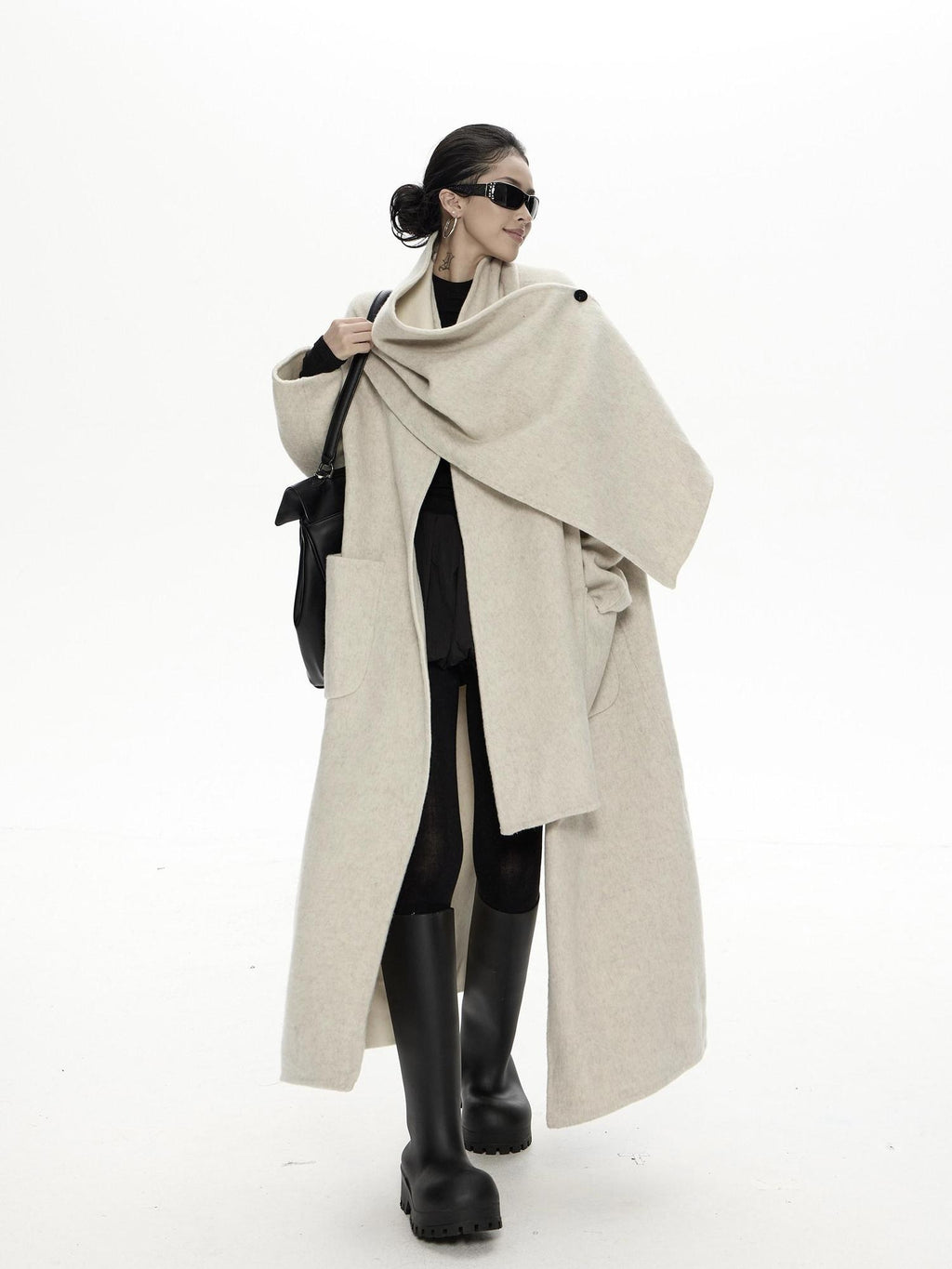ZERO Wool Shawl Collar Longline Loose Fit Commuter Coat Young Adult Wool Coats