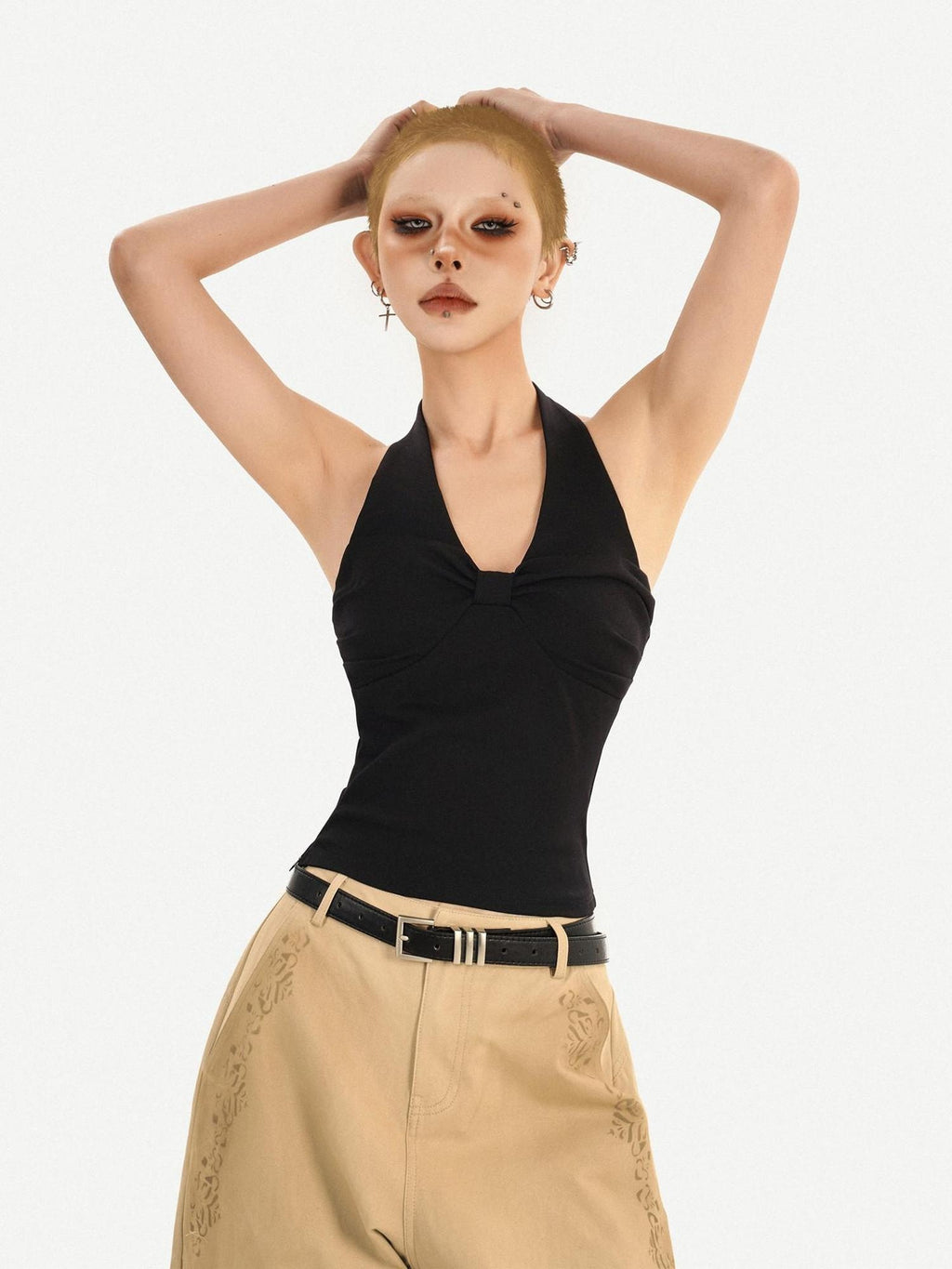 Nico Molly Sexy Slim Fit Halter V-neck Women Pullover Cropped Solid No Padding Camisoles