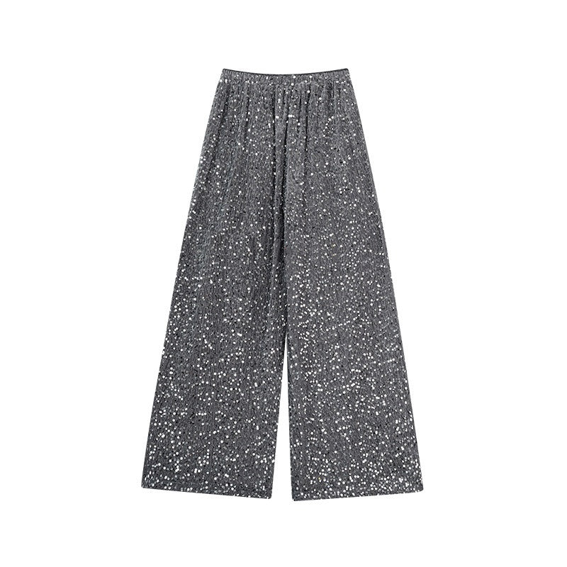 ZERO_Sequin_Casual_Natural_Waist_Women_Gray_Polyester_Stretch_Wide_Leg_Pants_MISSTT