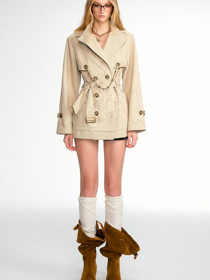 OfAkiva Printed Slim Fit Short Length Long Sleeve Women Cotton Blend Trench Coats
