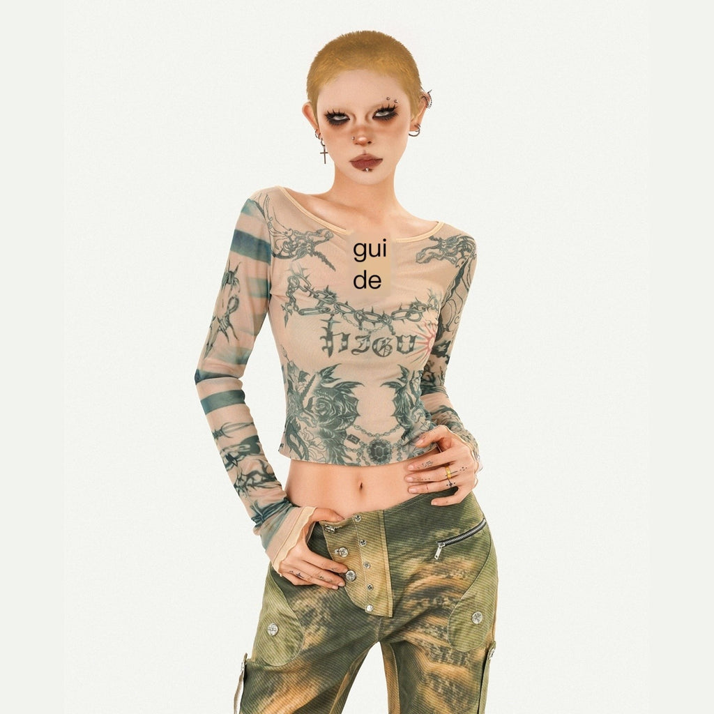 Nico_Molly_Vintage_Tie_Dye_Floral_Mesh_Slim_Fit_Crew_Neck_Women_Long_Sleeve_Crop_Tops_MISSTT