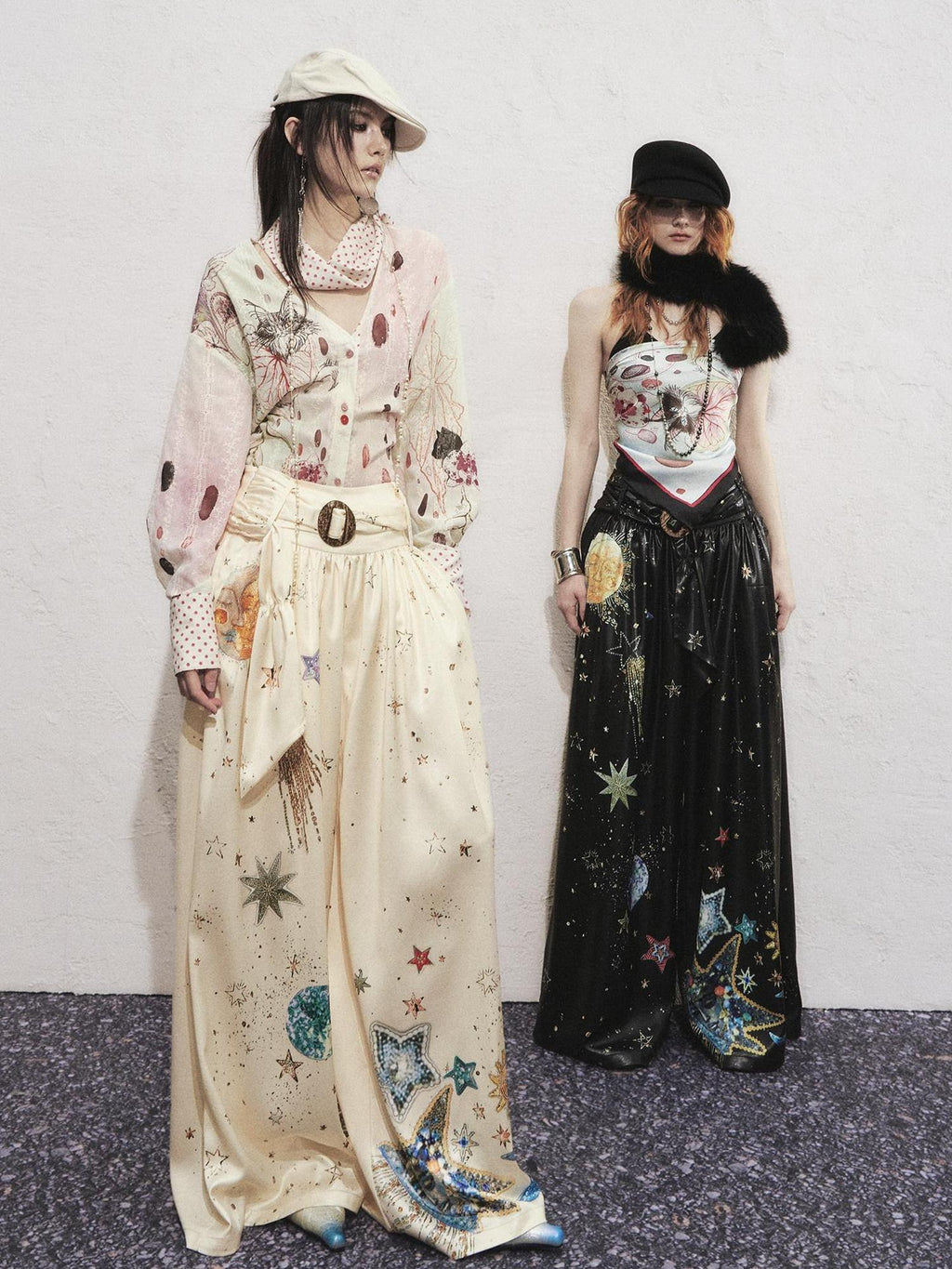OfAkiva High Waist Starry Galaxy Print Casual Pockets Elastic Waist Women Wide Leg Pants
