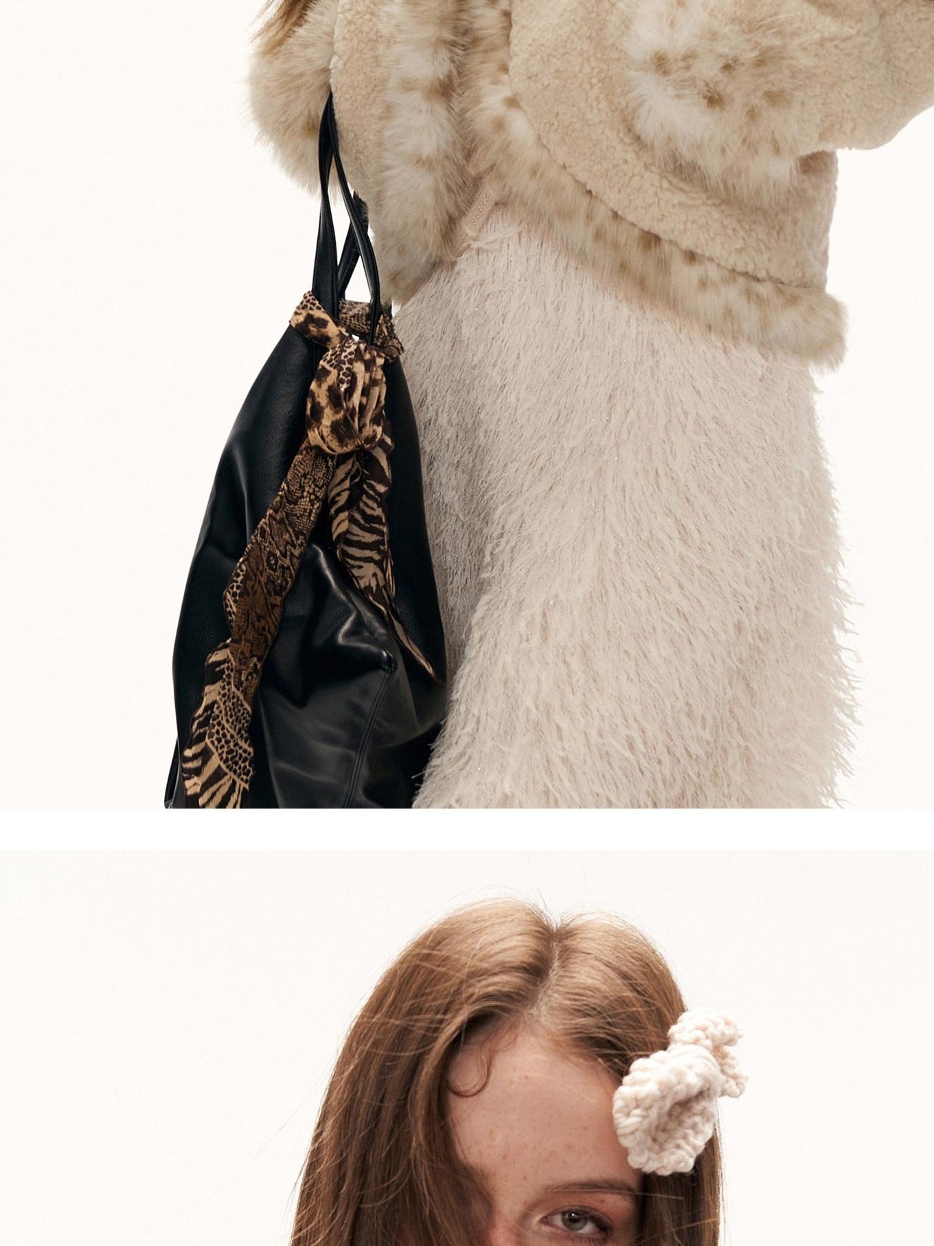 MAMC Soft Oversized Batwing Sleeves Faux Fur Collar Cropped Beige Polyester Jackets