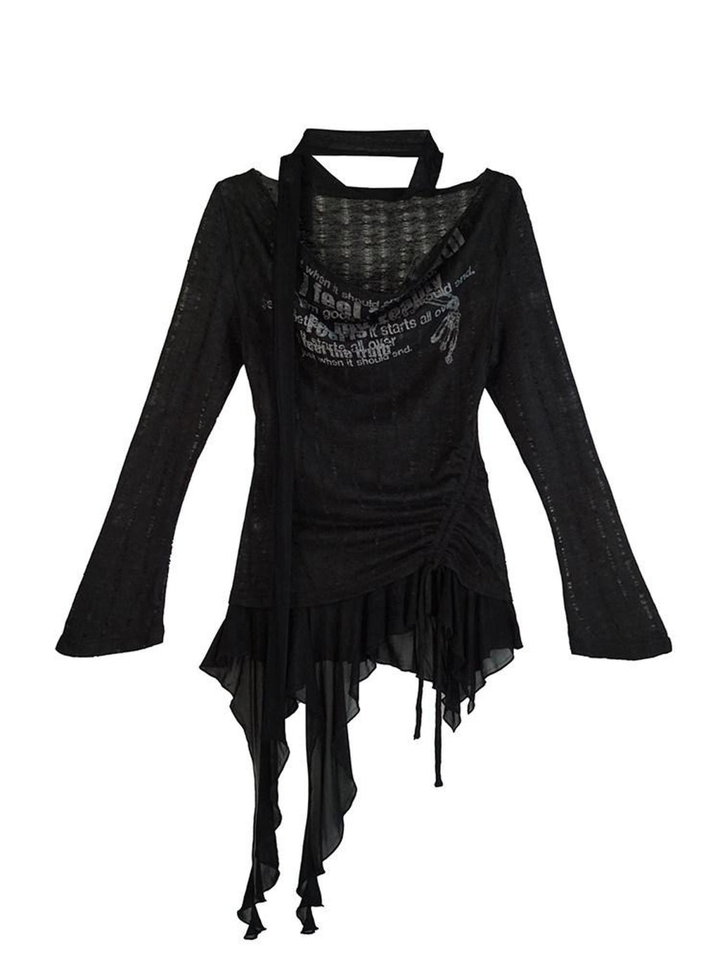 Cest Nous Patchwork Punk Threequarter Sleeve Women Polyester Longsleevet-Shirts