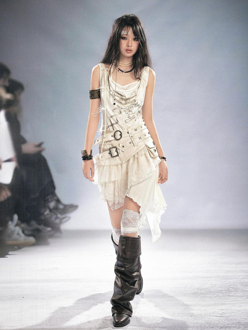 Cest Nous Double Strap High Waist Distressed Slim Fit Women Pu Leather Belts