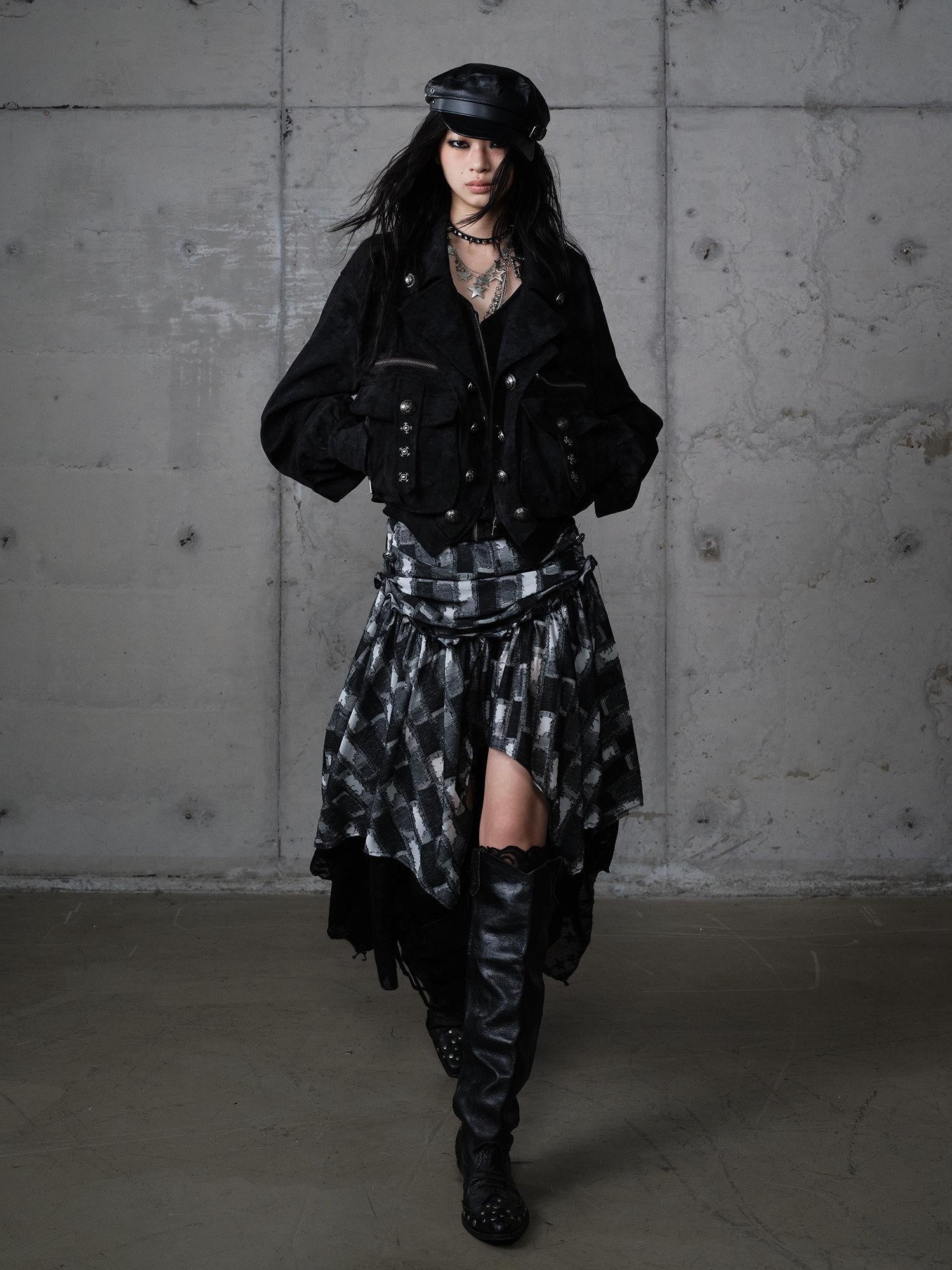 NO ROMANCE Dark Punk Court Knight Heavywork Functional Layered Women'S Suede Utility Jackets