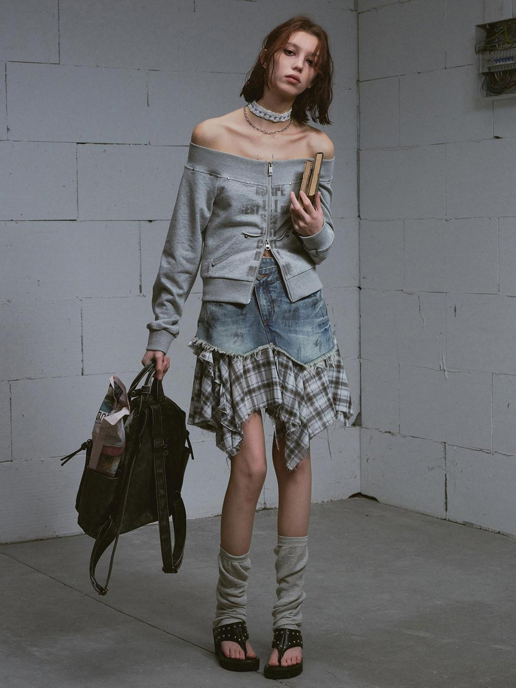 Cest Nous Distressed Patchwork Asymmetrical Aline Loose Mid Waist Women Midiskirts