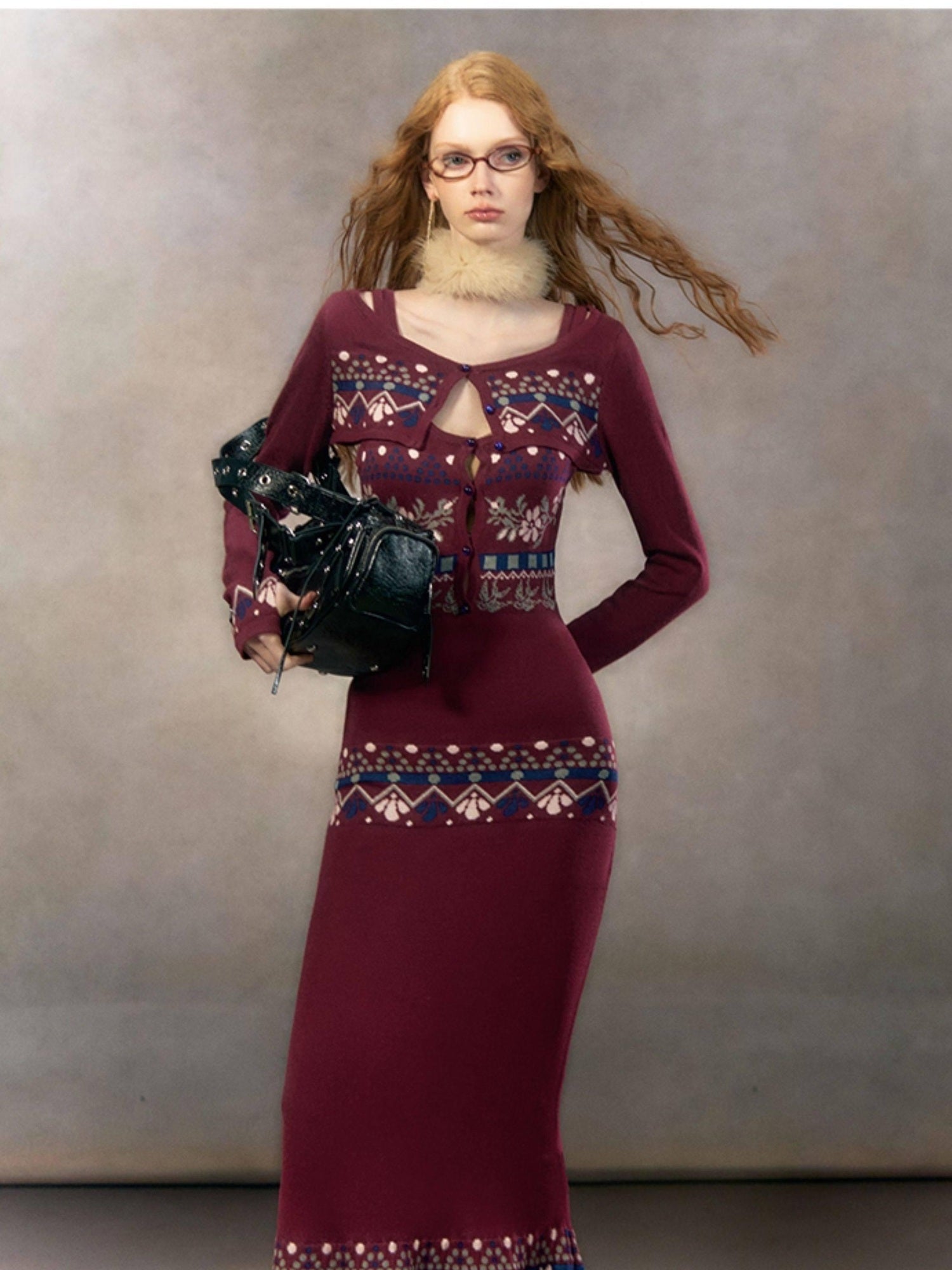 OfAkiva Elegant High Waist Knit Two Piece Mermaid Slim Long Sleeve Women Maxi Dresses