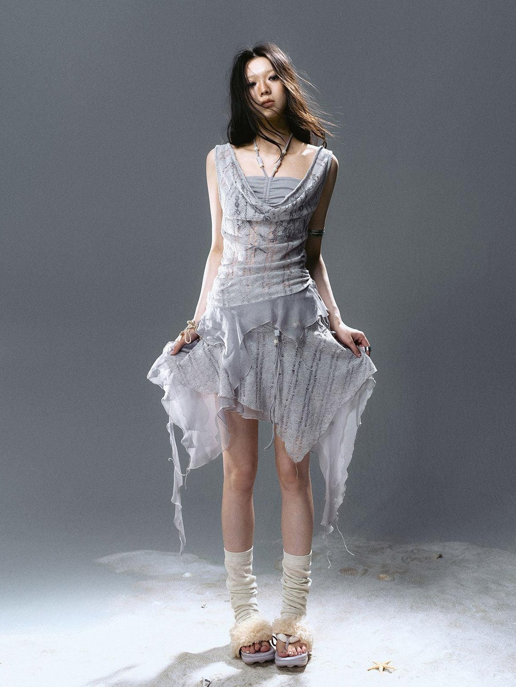 Cest Nous Asymmetrical Patchwork Chiffon Strappy Slim Fit Street Printed Minidresses