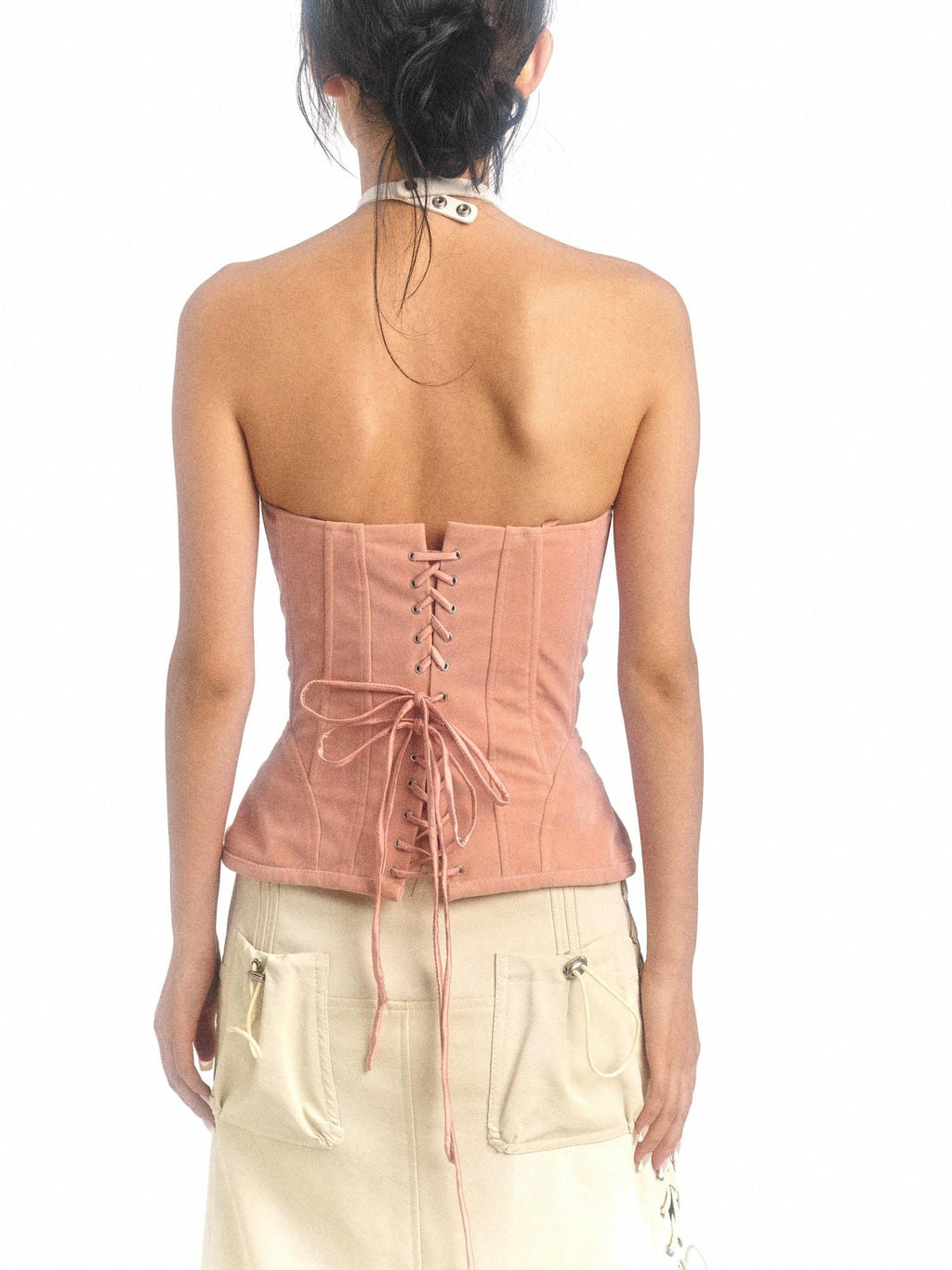 Flowers birds Market Zipper Detail Sweet Fitted Cropped Strapless Solid Pink Tube Tops / Bandeaus