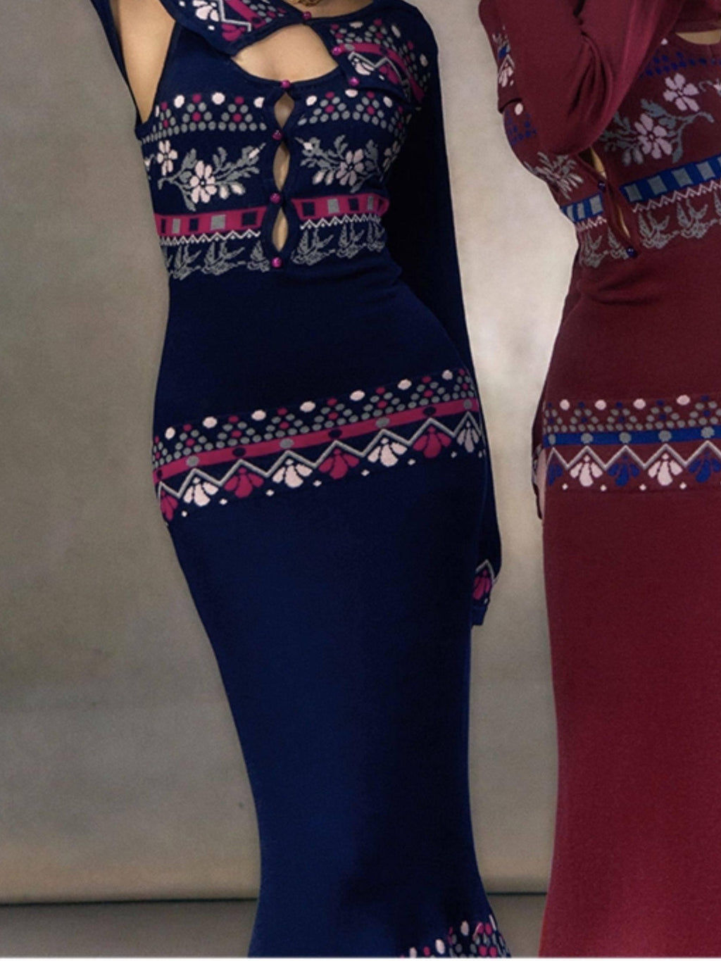 OfAkiva Elegant High Waist Knit Two Piece Mermaid Slim Long Sleeve Women Maxi Dresses