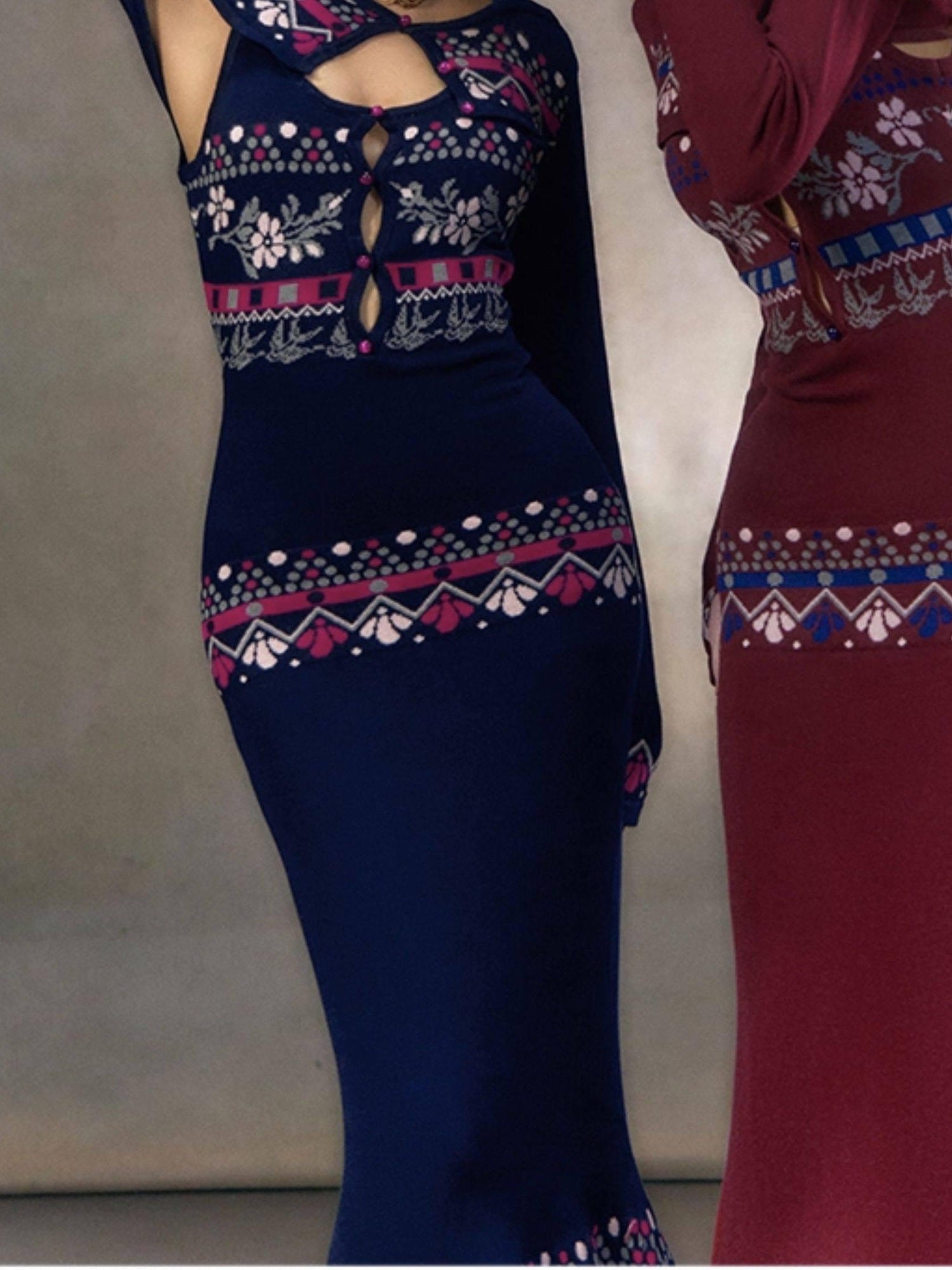 OfAkiva Elegant High Waist Knit Two Piece Mermaid Slim Long Sleeve Women Maxi Dresses