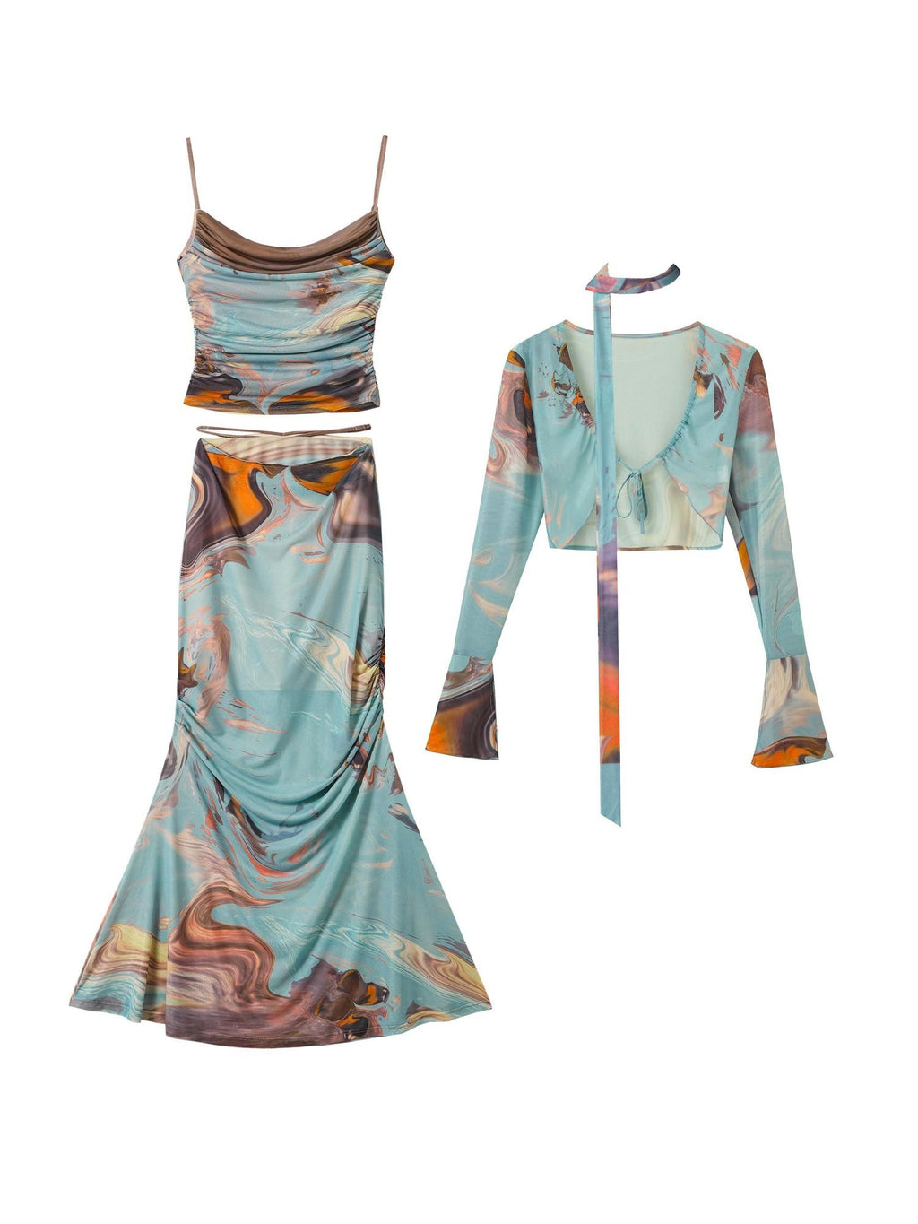 OfAkiva Polyester Camisole Two Piece With Shawl S M L Xl For Women Top & Skirt Sets