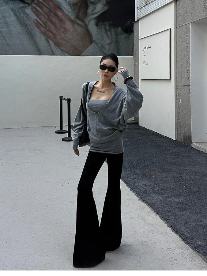ZERO Batwing Sleeve Two Piece Oversized Midlength Pullover Casual Women Cami Knitwear